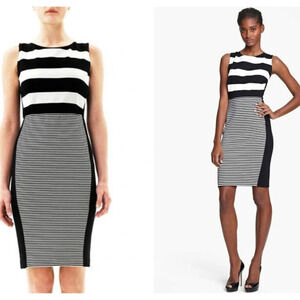 Max Mara "SUPERBO" Sleeveless Bodycon Sheath Dress Striped Black White Italy